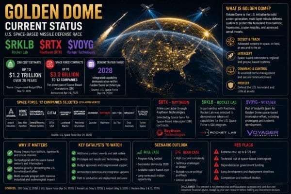Golden Dome, Current Situation: $RKLB, $RTX and $VOYG in the New U.S. Space-Based Missile Defense Race 17 Golden Dome 2026