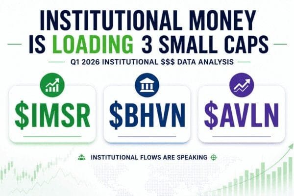The Smart Money Is Buying These 3 Small Caps Before Anyone Notices: $IMSR, $BHVN, $AVLN 3 Grafico con tre simboli di valute istituzionali e testo "Institutional Money is Loading".