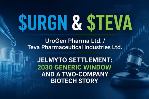 UroGen Pharma (Nasdaq: $URGN) & Teva Pharmaceutical (NYSE: $TEVA): The JELMYTO Settlement, the 2030 Generic Window and a Two-Company Biotech Story 25 urgn teva