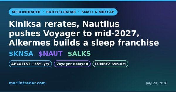 Biotech Radar July 28, 2026: Kiniksa Rerates, Nautilus Pushes Voyager Shipments to Mid-2027 and Alkermes Expands Its Sleep Franchise — $KNSA $NAUT $ALKS 3 Biotech Radar July 28 2026 - $KNSA Kiniksa, $NAUT Nautilus, $ALKS Alkermes