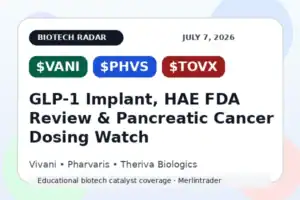 Biotech Radar: $VANI, $PHVS, $TOVX — Three Catalyst Stories From GLP-1 Implants to HAE and Pancreatic Cancer 11 Radar Bio