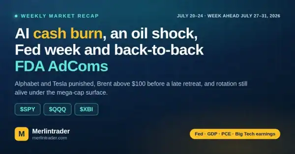 Weekly Market Recap & Week Ahead: AI Cash Burn, Oil Shock, Fed Week and FDA AdComs — $SPY $QQQ $XBI 17 Weekly market recap July 20-24 2026 and week ahead: AI cash burn, oil shock, Fed week and FDA AdComs