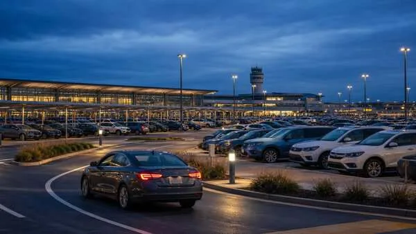 Hertz Global Holdings ($HTZ) Stock Hub: Earnings Quality and the December Cash Test 2 Generic airport rental-car fleet at blue hour illustrating Hertz fleet economics