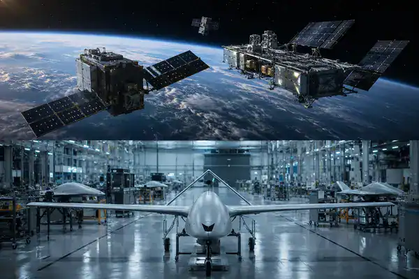 Redwire Corporation (NYSE: $RDW) Stock Hub: Q2 2026 Record Revenue, 27.8% Gross Margin, $542M Backlog and Dilution Watch 3 Editorial illustration of Redwire orbital infrastructure and autonomous aircraft platforms