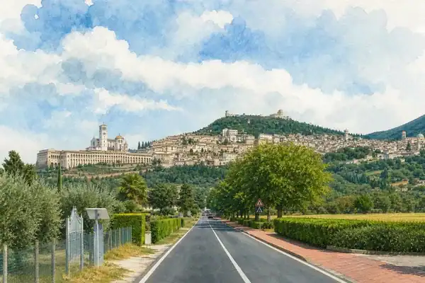 Assisi vista dalla piana umbra, promo Merlintravel