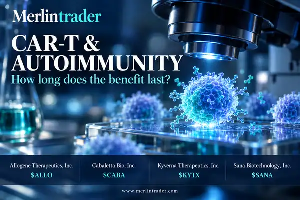 CAR-T in autoimmune disease: how long must benefit last? $ALLO, $CABA, $KYTX, $SANA 1 Conceptual CAR-T and immune-cell illustration with Allogene Therapeutics, Cabaletta Bio, Kyverna Therapeutics and Sana Biotechnology.