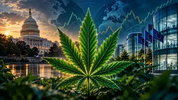 Editorial illustration: cannabis and US and European markets