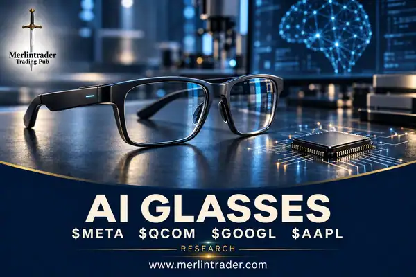 AI glasses after Connect: where is the value for $META, $QCOM, $GOOGL and $AAPL? 1 Conceptual AI glasses and semiconductor illustration with $META, $QCOM, $GOOGL and $AAPL; not an official product photograph.