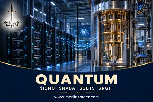 Quantum meets NVIDIA: what changes for $IONQ, $NVDA, $QBTS and $RGTI? 1 Conceptual illustration of quantum hardware connected to GPU servers, with $IONQ, $NVDA, $QBTS and $RGTI.