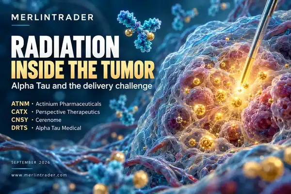 Conceptual comparison of localized radiation sources, catheter delivery and molecular radiopharmaceutical targeting, with Alpha Tau at the center.