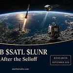 Satellite, rocket and lunar lander illustration for the PL, RKLB, SATL and LUNR comparison
