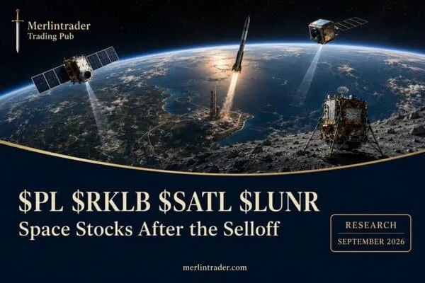 $PL $RKLB $SATL $LUNR: Space Stocks After the Selloff 1 Satellite, rocket and lunar lander illustration for the PL, RKLB, SATL and LUNR comparison