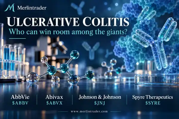 Merlintrader cover with a conceptual immunology laboratory, antibody imagery and AbbVie, Abivax, Johnson & Johnson and Spyre Therapeutics names and tickers.