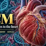 Conceptual heart and cardiac muscle illustration with EWTX, CYTK, BMY and TNYA and the Merlintrader logo.